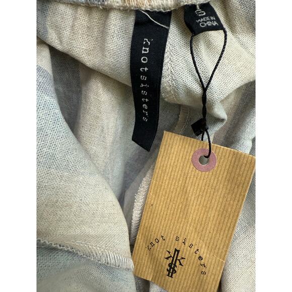 Knot Sisters Lana Jumpsuit linen blend small natural blue stripe zipper side - Picture 6 of 10